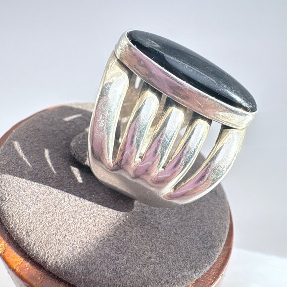 VTG Sterling Silver 925 Black Onyx Multiband Style Statement Ring Size 8.25 - Picture 2 of 8